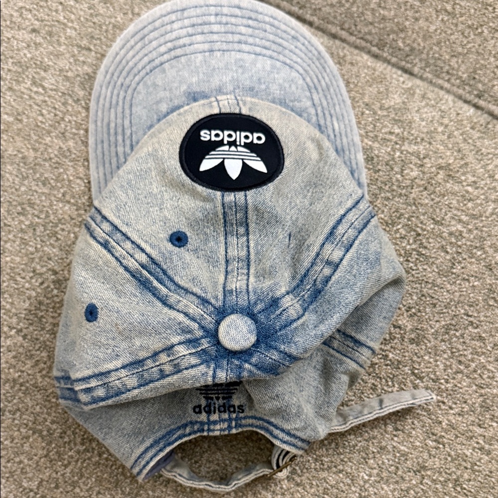 adidas Light Blue Denim Trefoil Patch Baseball Cap - Picture 5 of 11